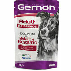 GEMON Dog pouches chunkies Adult Beef and Ham 100 g - konservi suņiem