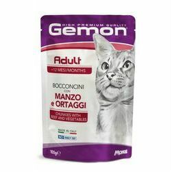 GEMON Wet Cat pouch Adult with beef/veg 100 g - konservi kaķiem