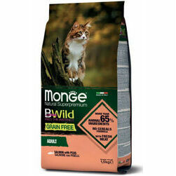 MONGE BWILD CAT Grain Free ADULT Salmon with Peas 1,5 kg - barība kakiem