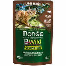 Monge Cat BWild Pouch Grain Free All Life Stages Large Breeds Chunkies in Gravy Buffalo with Vegetables 85 g