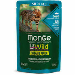 Monge Cat BWild Pouch Grain Free Sterilised Chunkies in Gravy Tuna with Shrimps and Vegetables 85 g