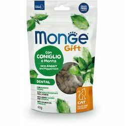 MONGE GIFT Cat FILLED & CRUNCHY Dental Rabbit and peppermint / 60 g - kārums kaķiem