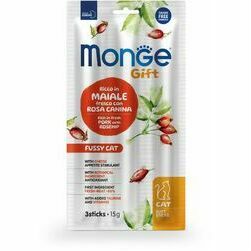 MONGE GIFT Cat SOFT STICKS Fussy cat Pork with rosehip & cheese / 15 g - kārums kaķiem